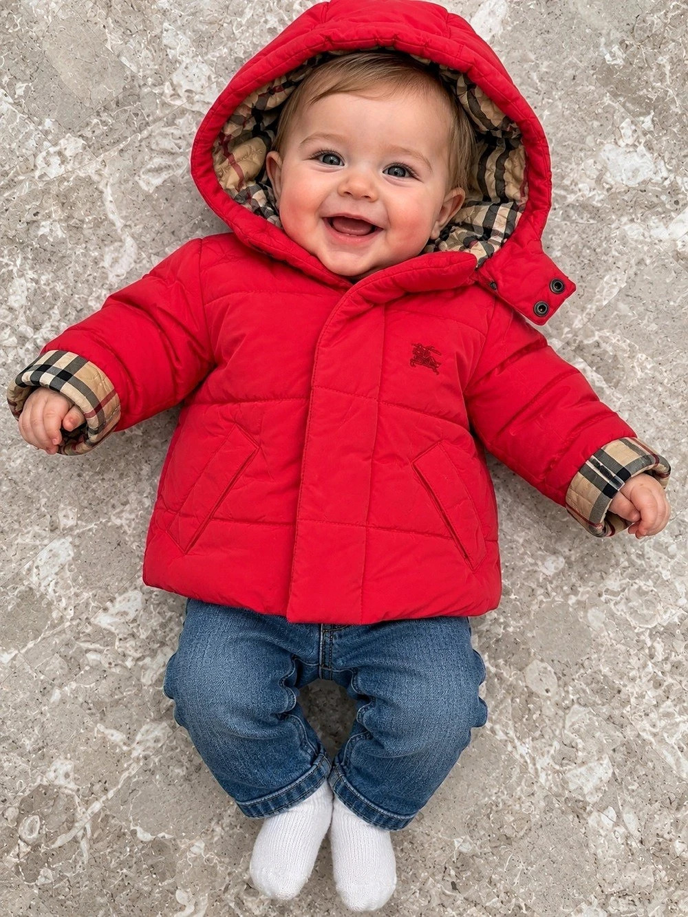 Burberry Kids Hooded Puffer Jacket Red Plaid Puffer Jacket
